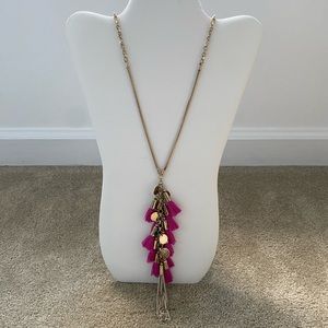 28” Gold and Fuchsia tassel necklace